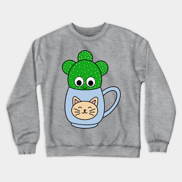 Cute Cactus Design #246: Small Angel Wing Cactus In Cat Mug Crewneck Sweatshirt by DreamCactus